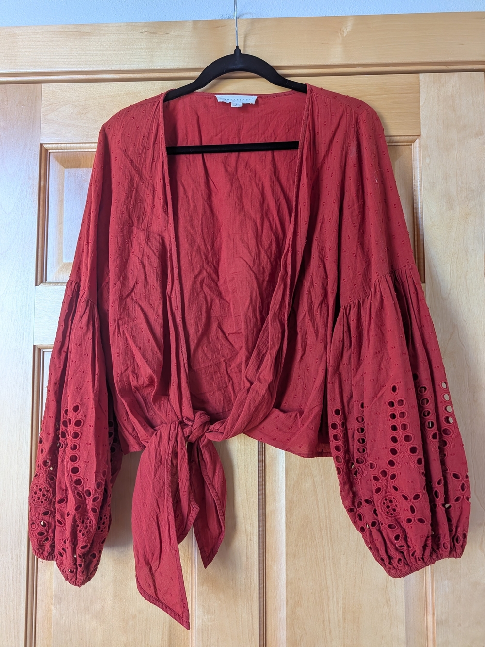 lovestitch Rust Eyelet Tie-Front Crop Top